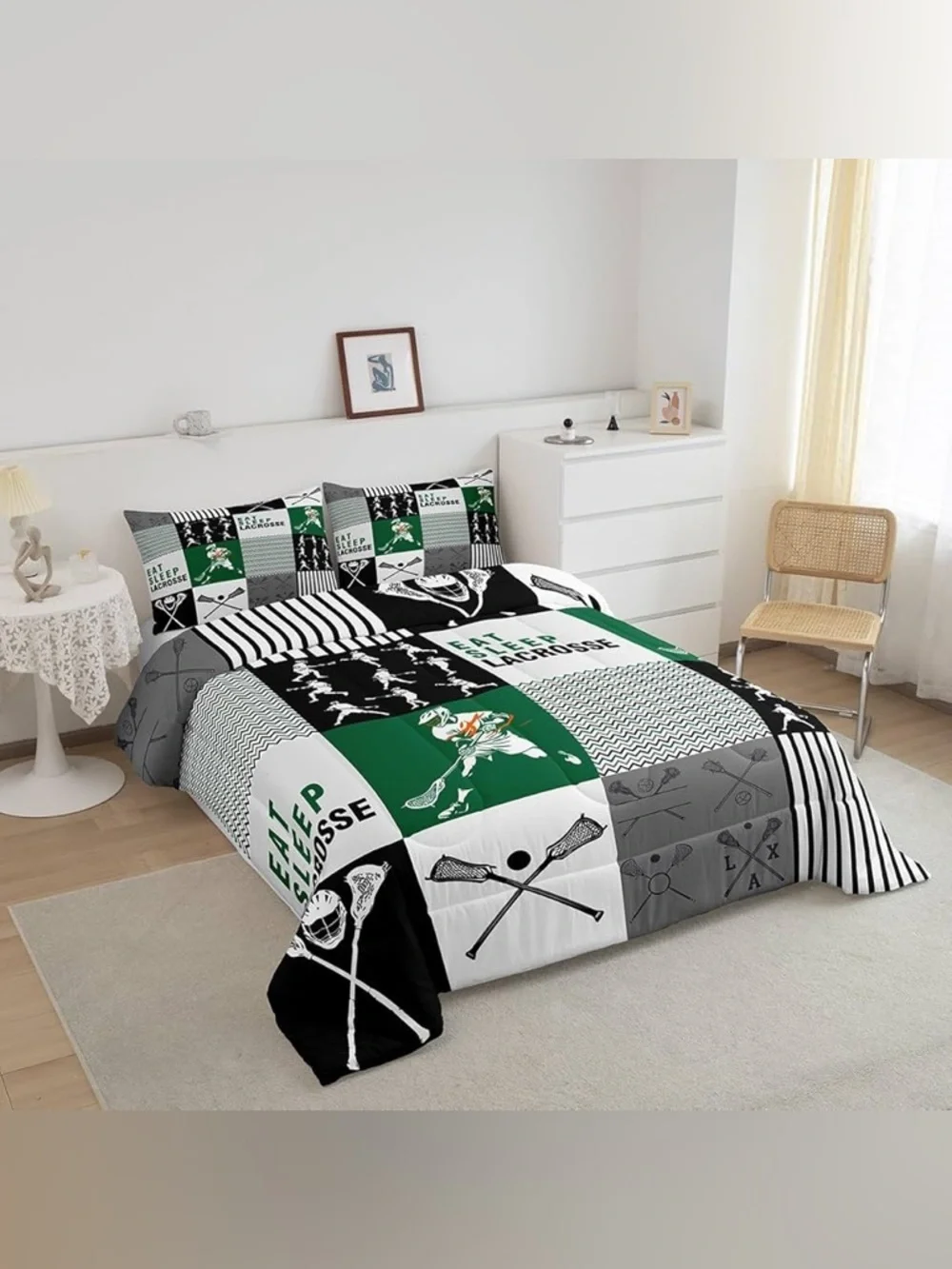 Erosebridal Eat Sleep Lacrosse Comforter for Kids Boys Girls - King Size